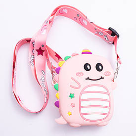 Дитяча силіконова сумка Динозавр 12×11×3 (см) через плече Рожева HP-55-4P