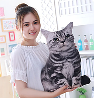 Інтер'єрна подушка кіт, подушка на диван сірий кіт, подушка 3D