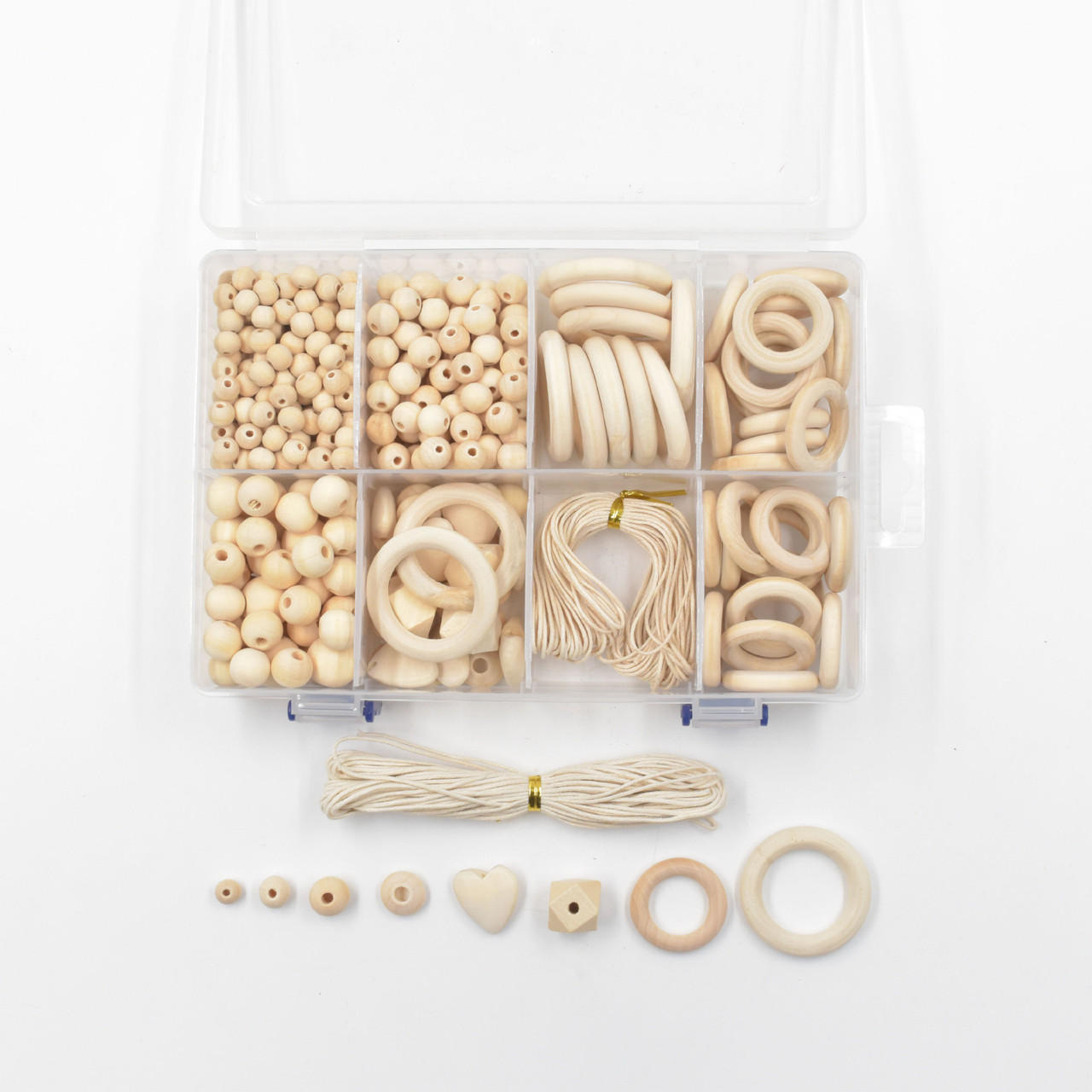 Набір дерев'яних намистин і кілець для макраме для створення іграшок намистини для рукоділля, фото 1