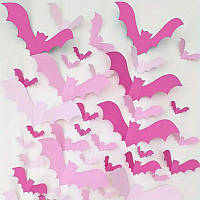 Декор на хэллоуин летучая мышь 32 шт самоклеющиеся 3d наклейки на стену в розовом цвете