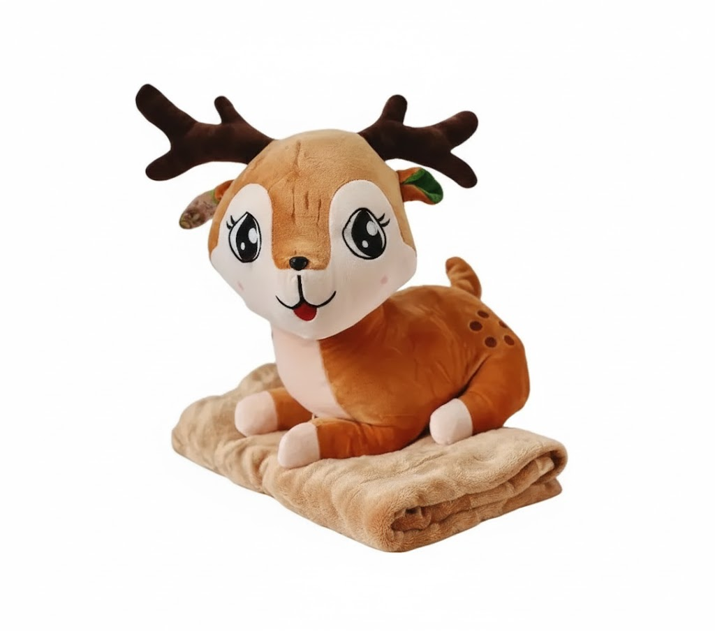 Плед-іграшка подушка 3 в 1 Олень Бембі коричневий для дітей, мяка іграшка трансформер плюшевий друг дитячий подарунок, фото 1