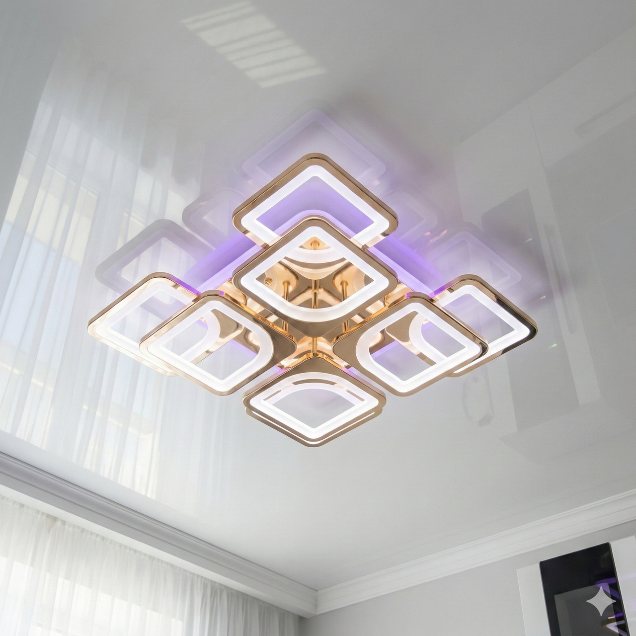 Квадратна люстра з пультом Diasha 130W до 20 м² колір Золотистий HS8060/4+4G 3col dim, фото 1