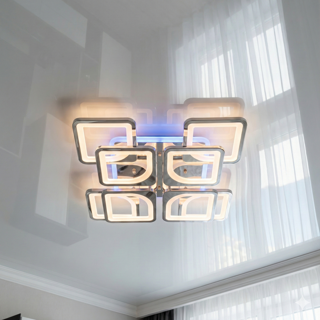 Світлодіодна стельова люстра Diasha 130W до 20 м² колір Хром HS8060/4+4HR 3col dim, фото 1