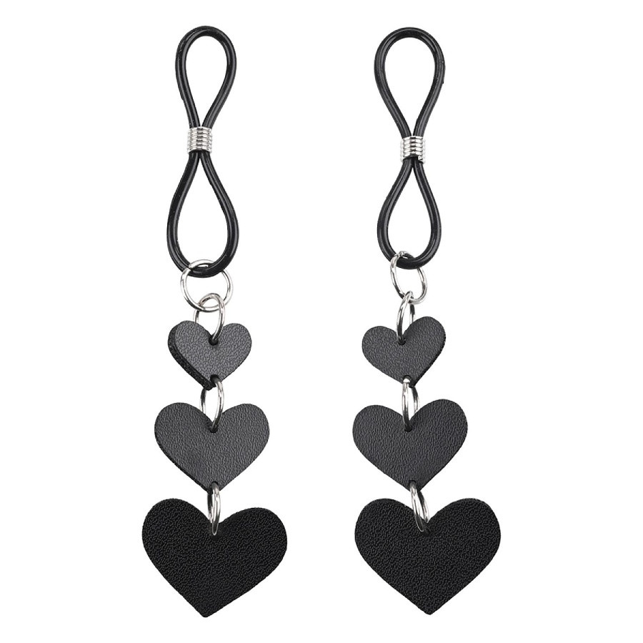 Затискачі для сосків Sportsheets у формі сердець, чорні, чорні, фото 1