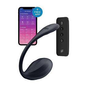 Вібратор у трусики Satisfyer Ribbed Petal із застосунком і пультом, чорний, 23.5 х 3.8 см
