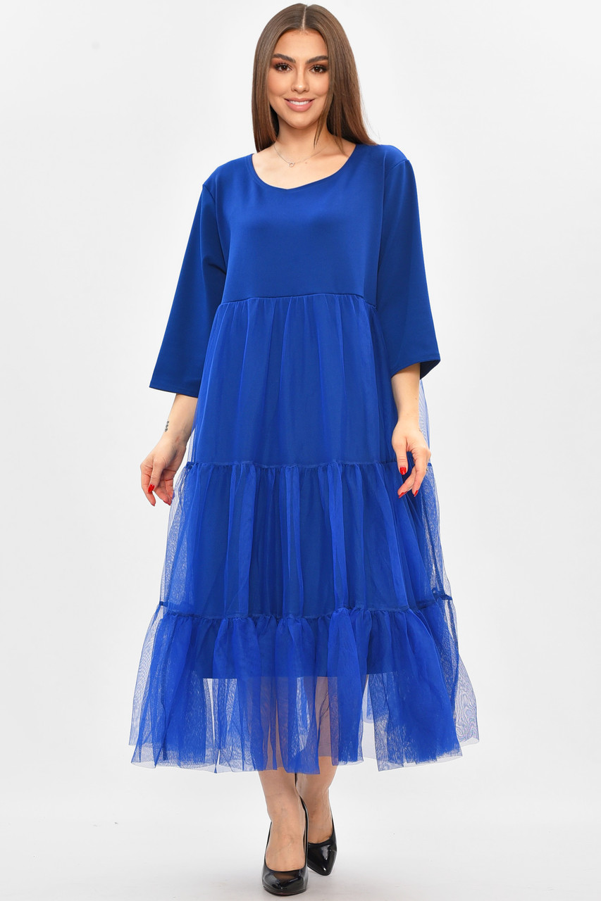 Сукня жіноча батальна синього кольору р.62-64 208851S, фото 1