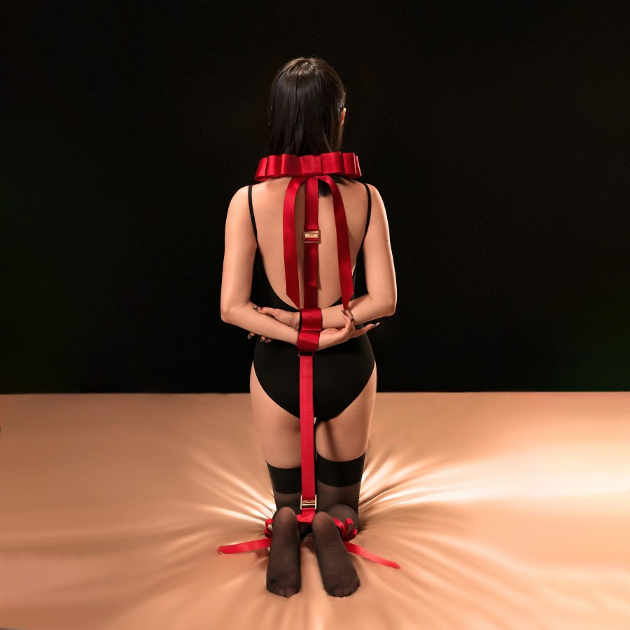Набір для бондажу Upko Bowknot Hogtie Portable Bondage Gear з бантиками, червоний, фото 1