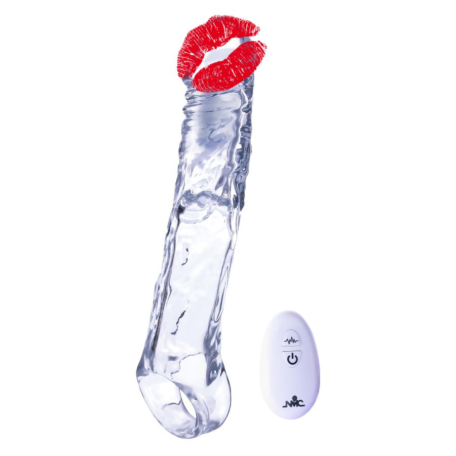 Насадка на пеніс реалістична NMC з вібропулею і пультом, прозора, 19 х 4 см, фото 1