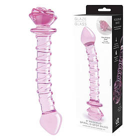 Скляний фаллоімітатор для точки G Dreamtoys Glaze Glass Rosebud рожевий, 22.8 х 4 см