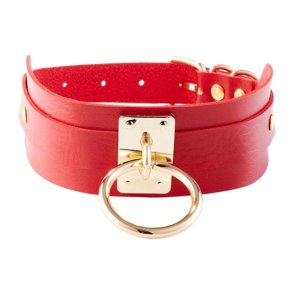 Нашийник з кільцем Kinky Diva O-Ring Collar Red/Gold, червоний із золотими деталями, фото 1