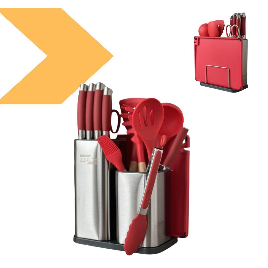 Набір кухонних ножів та приладдя Zepдine ZP-047 17 предметів Червоний (43273-ZP-047_1280), фото 1
