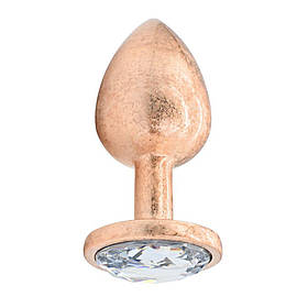 Анальна пробка NO TABOO S алюмінієва, золотиста з прозорим каменем, 7 х 3 см