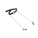 Кляп Chisa BEHAVE! Luxury Fetish з кільцем і затискачами для сосків, чорний, фото 2