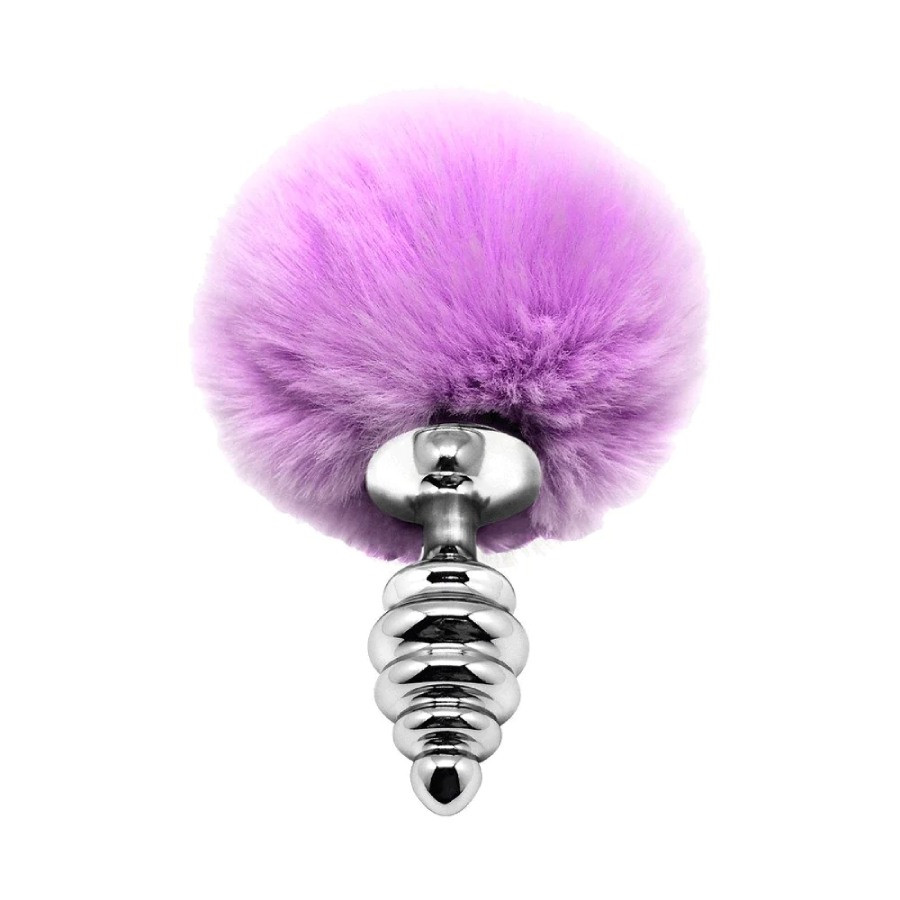 Анальний корок Alive L з фіолетовим хвостиком, сріблястий, 9 х 4 см, фото 1