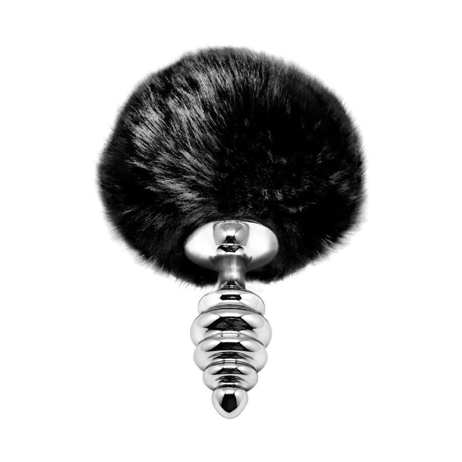 Анальна пробка Alive L з чорним хвостиком, срібляста, 9 х 4 см, фото 1