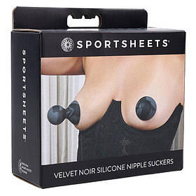 Вакуумні присоски на соски Sportsheets Velvet Noir, силіконові, чорні, 7.3 х 5 см