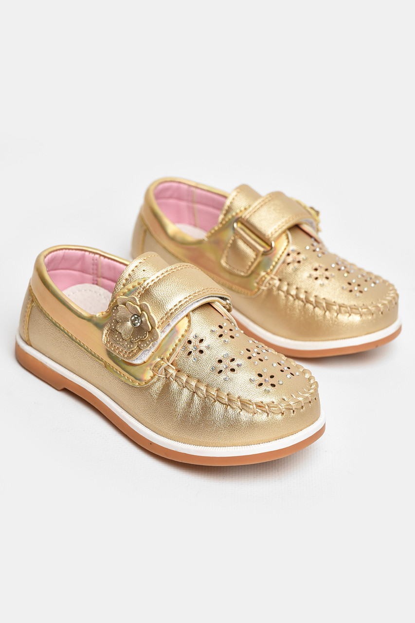 Мокасини дитячі для дівчинки золотистого кольору 208739T Безкоштовна доставка, фото 1