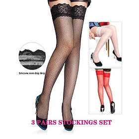 Набір панчіх Star Night, L-2XL, мереживні, чорні, білі, червоні, 3 пари