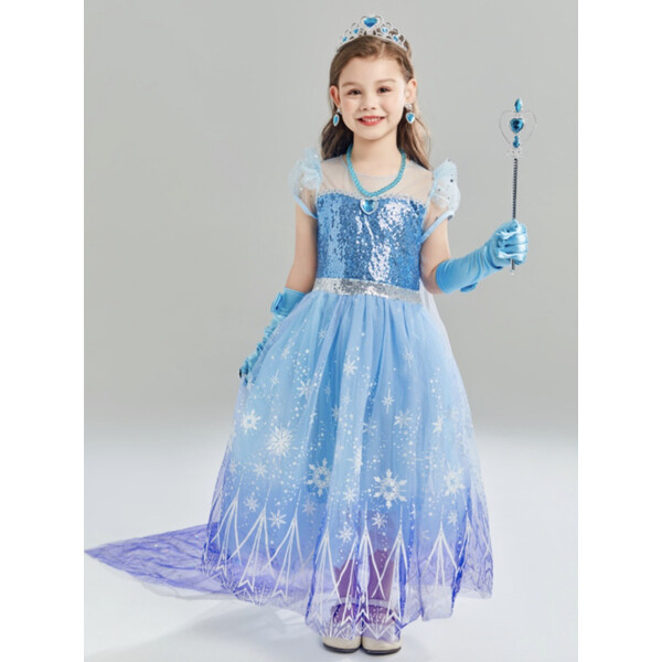 Сукня принцеси Ельзи з паєтками і довгим шлейфом 110 см святкове карнавальне блакитне (60885), фото 1