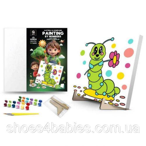 Картина за номерами "Зелена Гусениця" (25х25 см) з дерев'яною підставкою