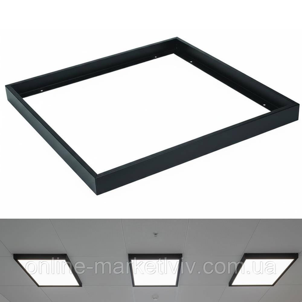 Накладна рамка для LED панелі, 595x595мм, чорна / Рамка для монтажу LED панелі / Рамка для світлодіодної панелі, фото 1