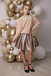 Светр для дівчинки ошатний з мереживним коміром бежевий SmileTime, Fiesta, фото 2