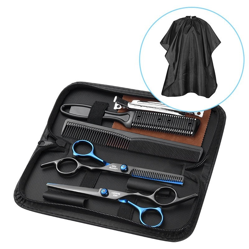 Професійні перукарські ножиці 6" — прямі, філірувальні, накидка та аксесуари, набір у чохлі, фото 1