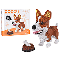 Дитячий конструктор Ramiz 6115 Welsh Corgi з мисочкою на кісткою 1200 ел, коричнево-білий
