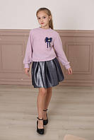 Светр для дівчинки ошатний із синім бантом,  ліловий SmileTime, Fiesta