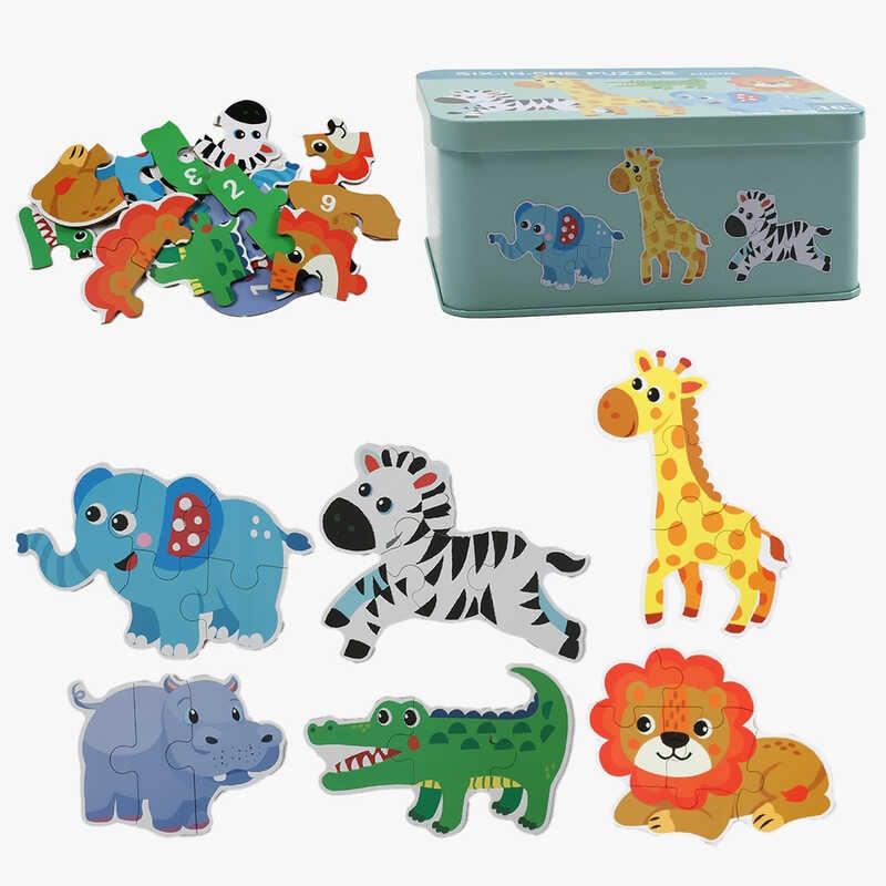 Дитячі дерев'яні пазли, 6 тваринок, Великі деталі, розвиваюча гра від 2 років, фото 1