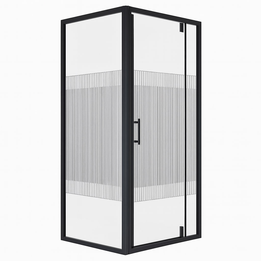Душова кабіна Sansa 90х90х185 см без піддону чорна скло прозоре з принтом чорної смуги 6 мм