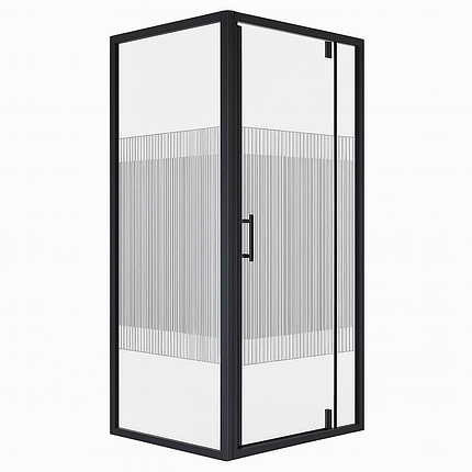 Душова кабіна Sansa 90х90х185 см без піддону чорна скло прозоре з принтом чорної смуги 6 мм, фото 1