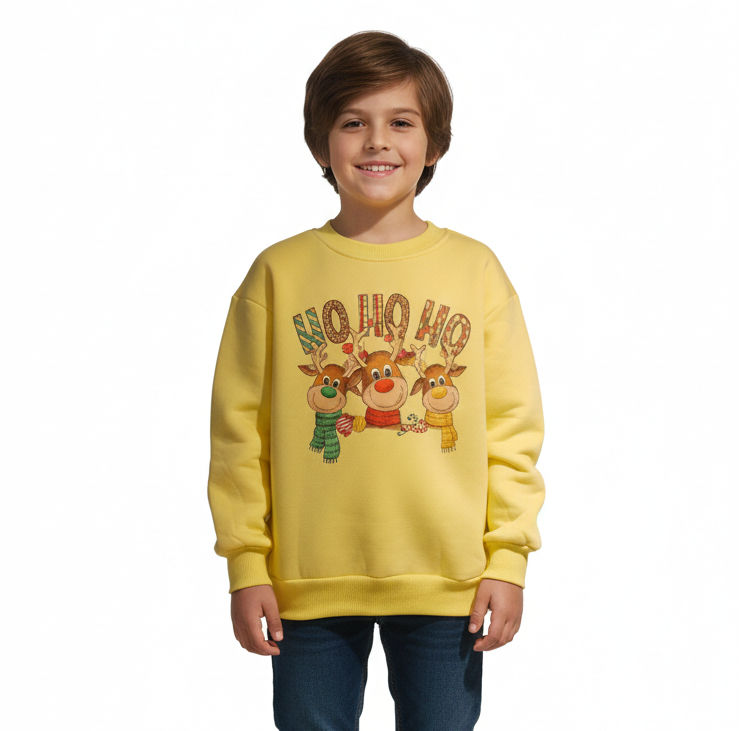 Світшот дитячий з оленями для хлопчика  жовтий  (р.116–134), фото 1