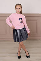 Светр для дівчинки ошатний із синім  бантом,  рожевий SmileTime, Fiesta