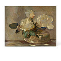 Картина «Білі троянди у вазі» вінтажний квітковий натюрморт для спальні або вітальні Друк на полотні 60x46 см, фото 2