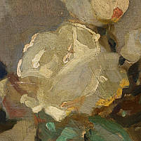 Картина «Білі троянди у вазі» вінтажний квітковий натюрморт для спальні або вітальні Друк на полотні 60x46 см, фото 4