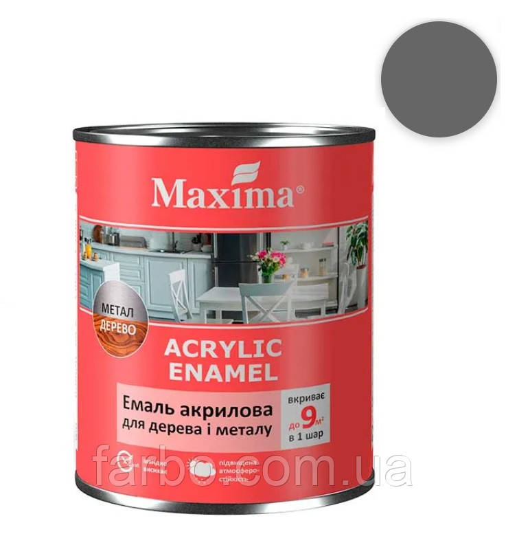 Емаль акрилова для дерева та металу Maxima антрацит шовковисто-матова 0.75 л для зовнішніх та внутрішніх робіт стійка до вологи, фото 1