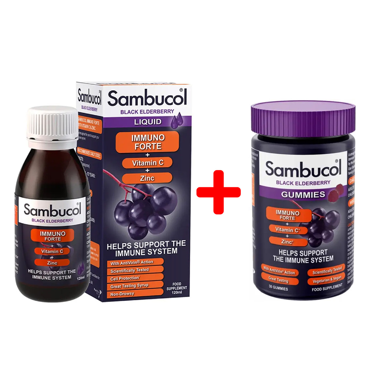 Комплекс з Чорною бузиною для імуніетут Sambucol Сироп 120 мл + Желейки 30 шт, фото 1