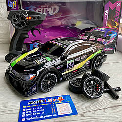 Машинка для дрифту 29 см на пульті керування BMW чорна 4x4 Горять фари, підсвітка, доп колеса / радіокерована дрифт машинка /