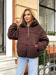 Хутряна утеплена куртка шоколадного кольору