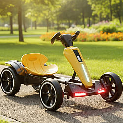 Дитячий електрокарт 5км/год, до 50кг, 85х56х51см, Bambi M6277 EBR-3, Жовтий / Електричний карт / Складний електрокарт