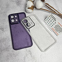 Чохол для Oppo A6 Pro із захисними лінзами на камеру прозорий з кольоровим обідком силіконовий