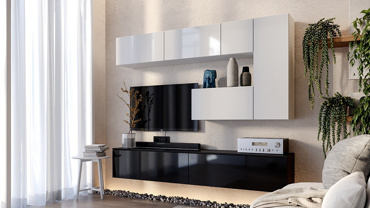Вітальня (модульна) з ЛДСП BOX TV2 Білий глянець/Чорний глянець Миро-Марк, фото 1