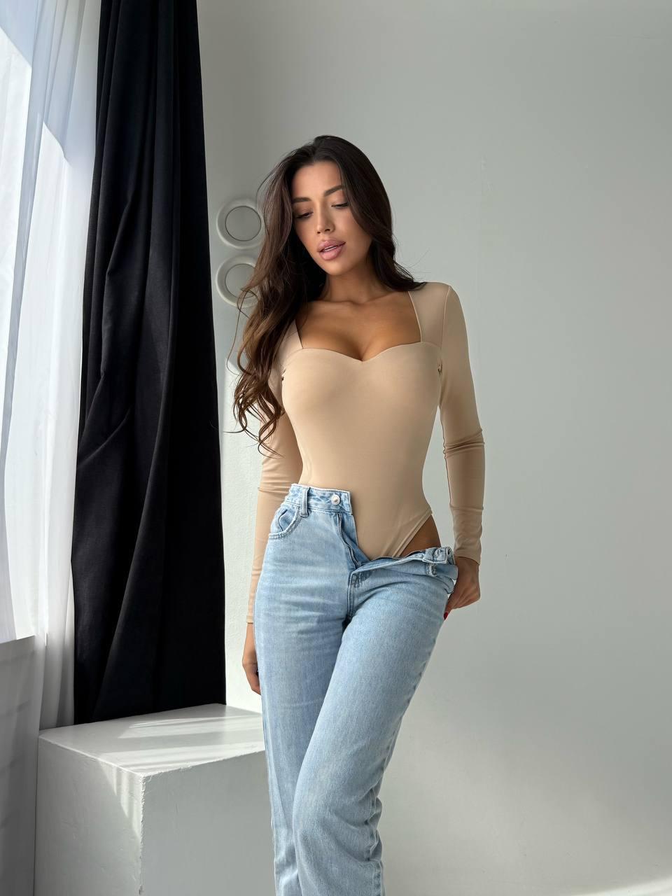 Боді з пуш-ап ефектом бежевого кольору, фото 1