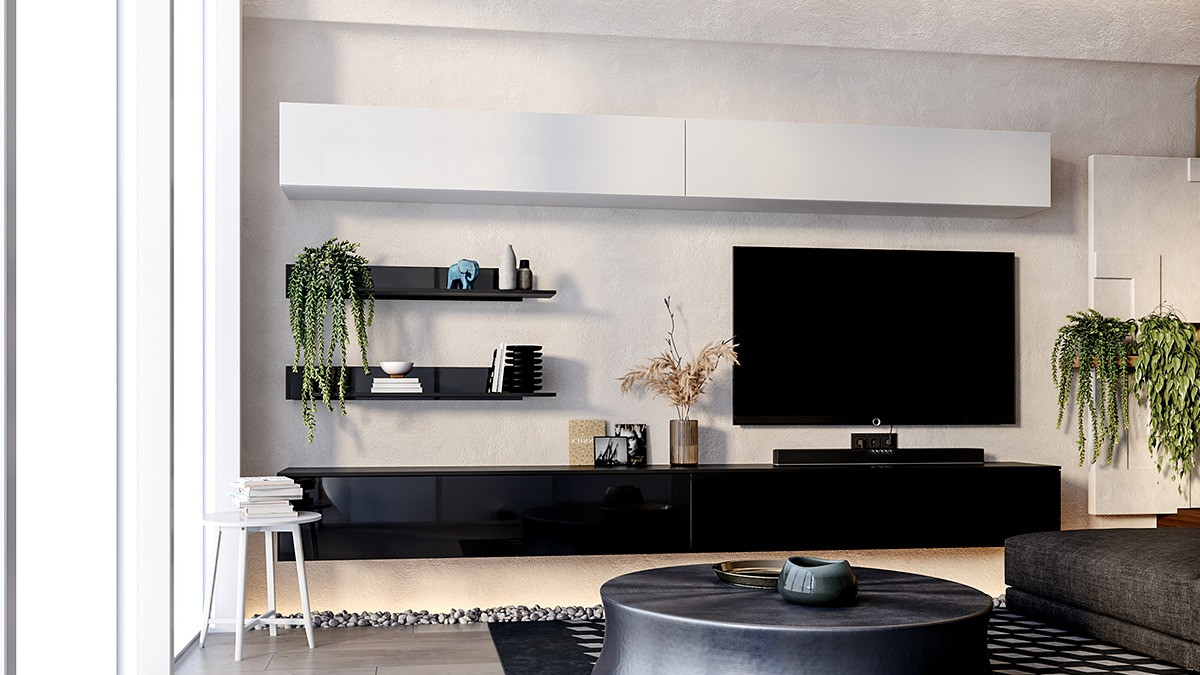 Вітальня (модульна) з ЛДСП BOX TV6 Білий глянець/Чорний глянець Миро-Марк, фото 1