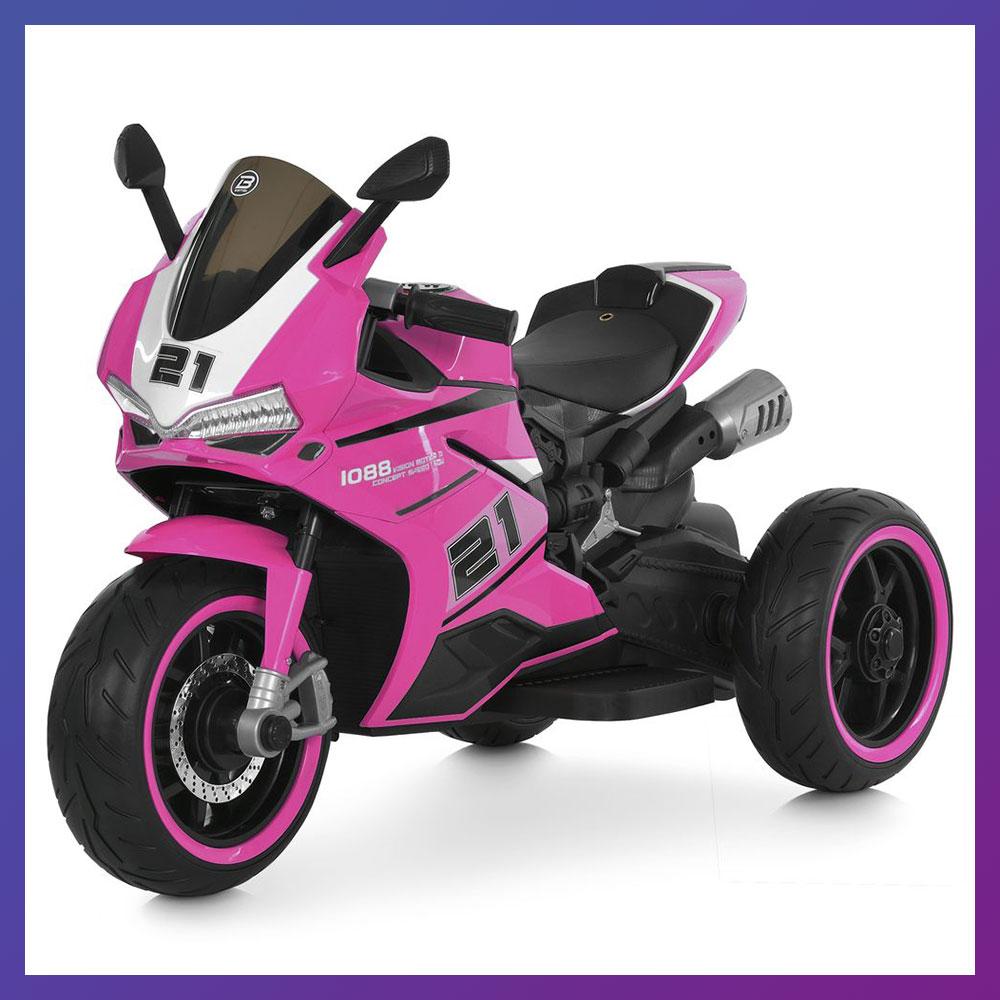 Дитячий електро мотоцикл триколісний на акумуляторі Bambi M 6264 для дітей 3-8 років Рожевий, фото 1