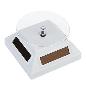 Подставка круг подиум белого цвета глянцевая для изделий вращающийся на батарейки+солнечные батареи размер 110Х110Х50 мм