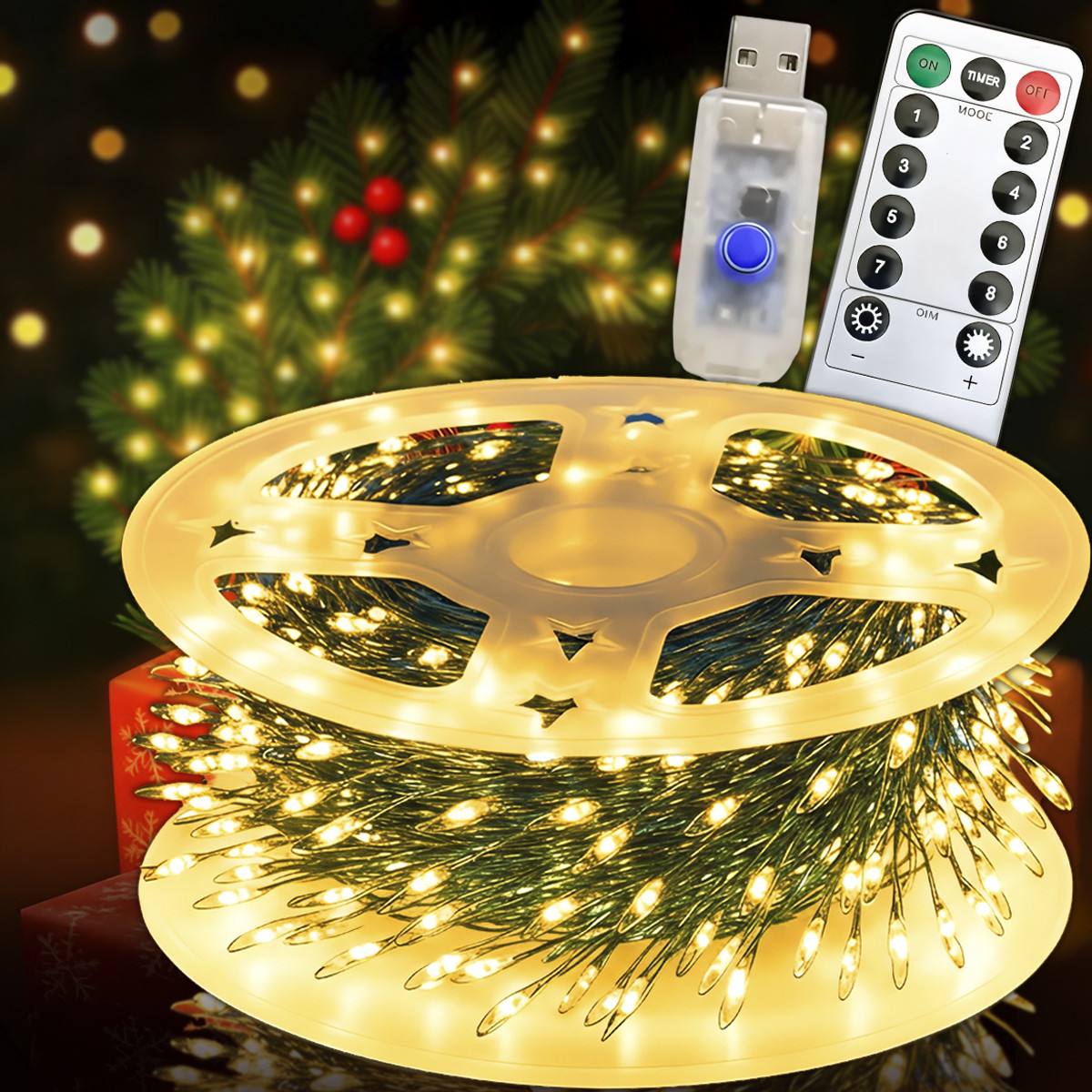 USB Гірлянда "Феєрверк" 20 метрів 600 LED 8 режимів світіння Тепле світло, фото 1