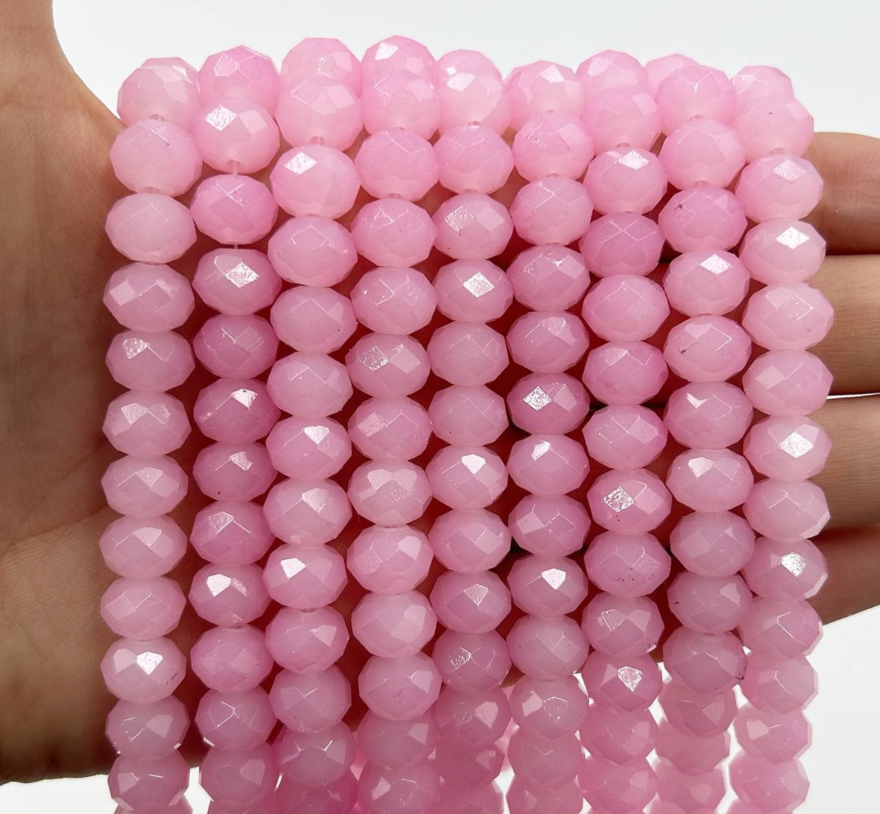 Намистини рондель / 10х8мм / Кількість: 55-60 шт / Напівпрозорий / Рожевий №102, фото 1