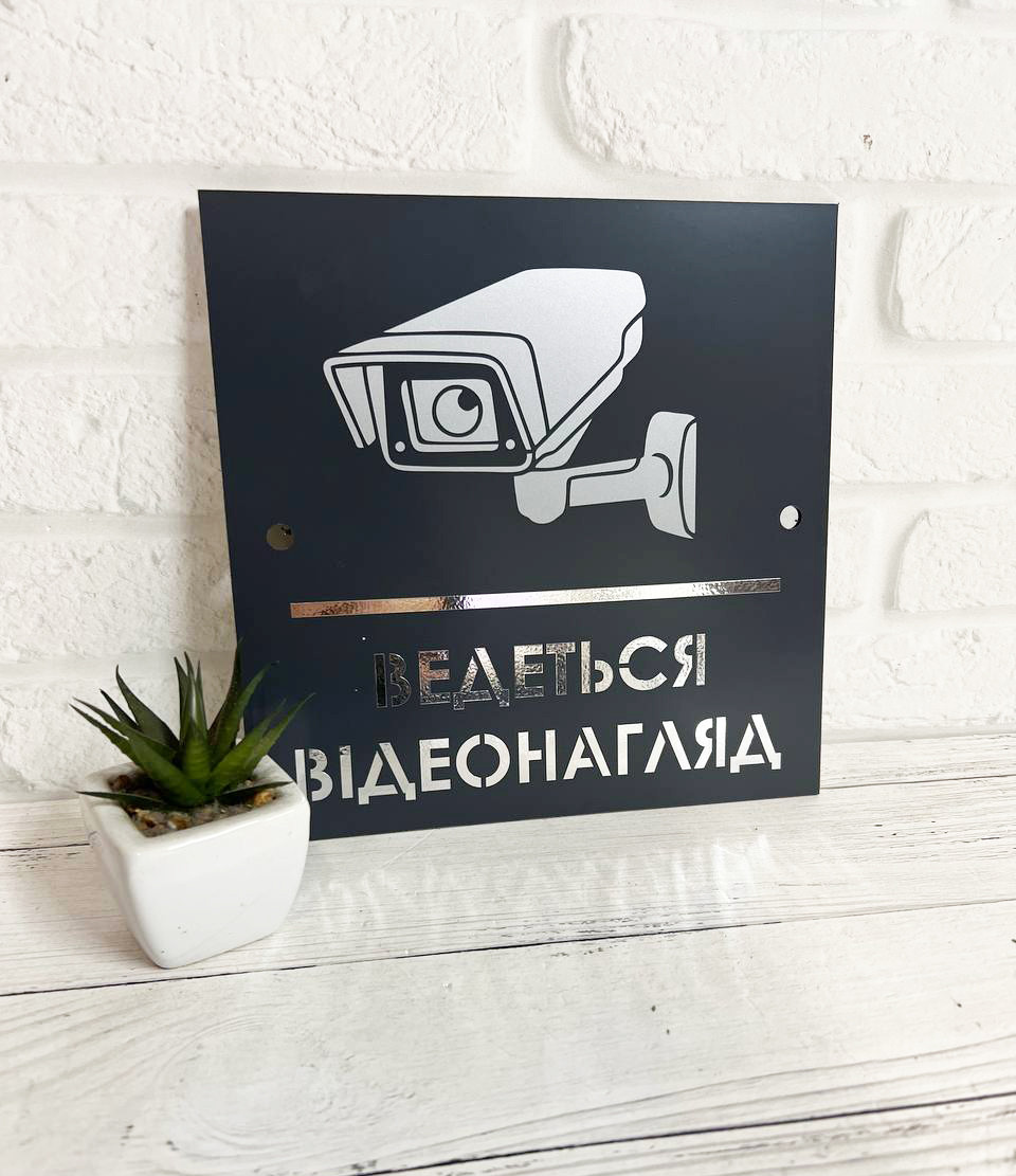 Табличка Металева ''Приватна власність / відеонагляд'' 20 х 20 см з дистанційним кріпленням, фото 1